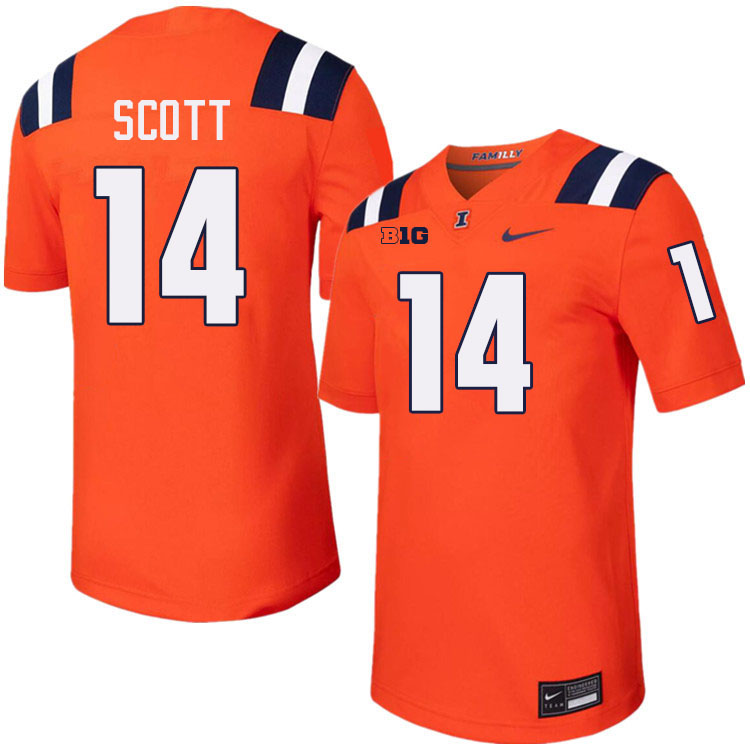 #14 Xavier Scott Illinois Fighting Illini Football Jersey,Uniforms-Orange